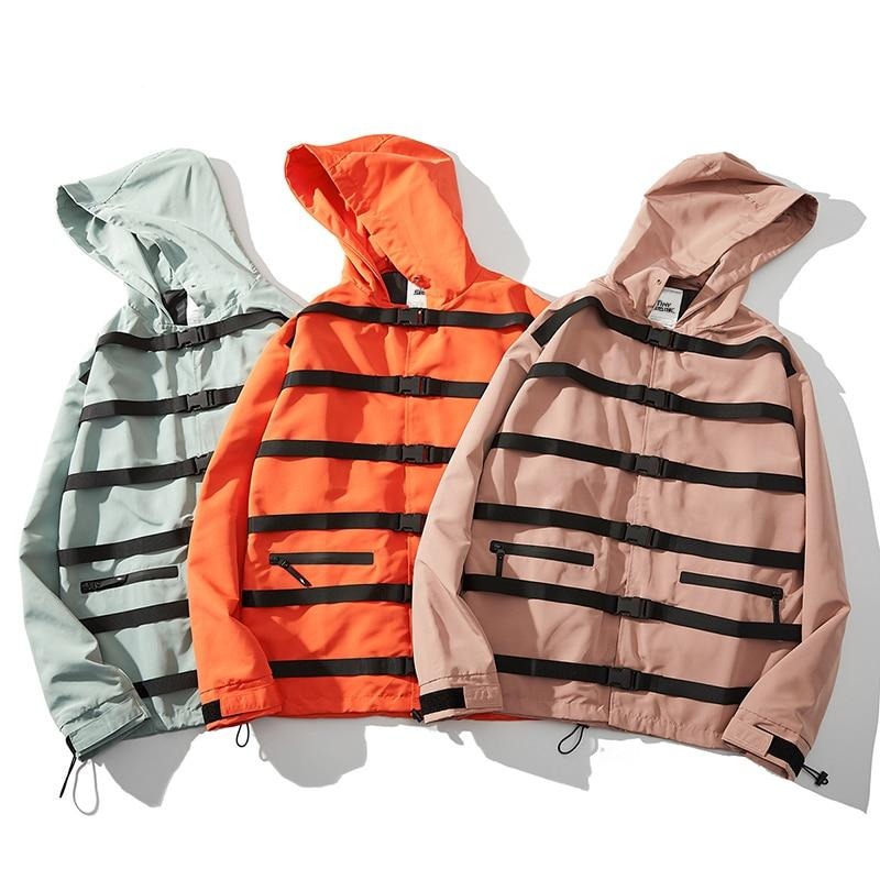 Buckle Ribbons Hoodie Jackets