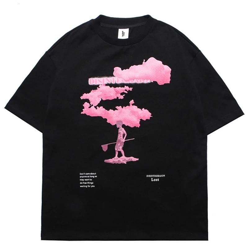 Pink Cloud Print Hip Hop T Shirt