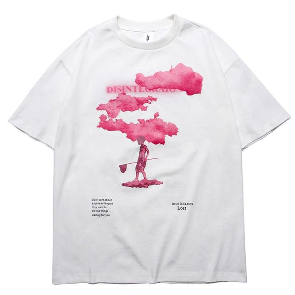 Pink Cloud Print Hip Hop T Shirt