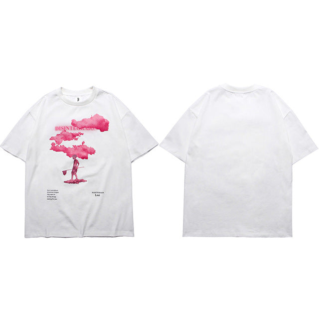 Pink Cloud Print Hip Hop T Shirt