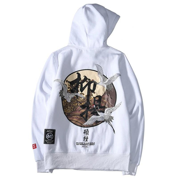 Hip Hop Embroidery Crane Hoodie