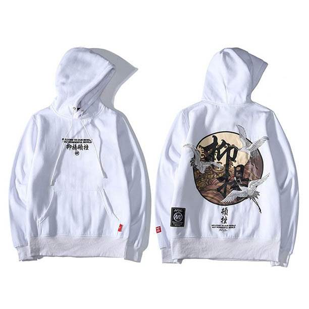 Hip Hop Embroidery Crane Hoodie