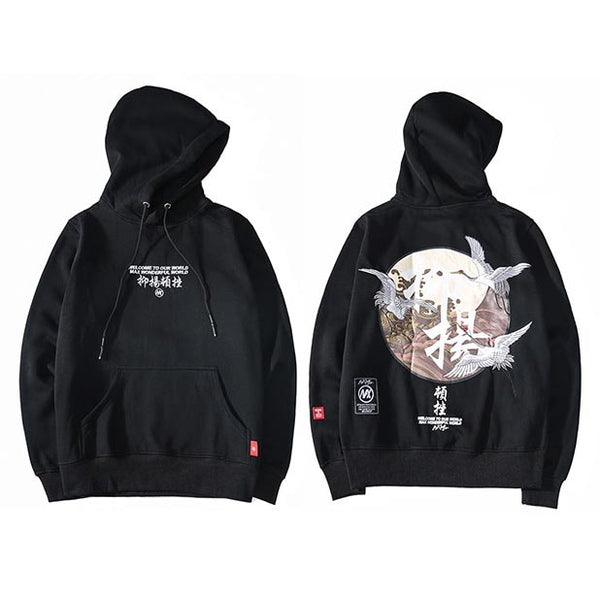 Hip Hop Embroidery Crane Hoodie