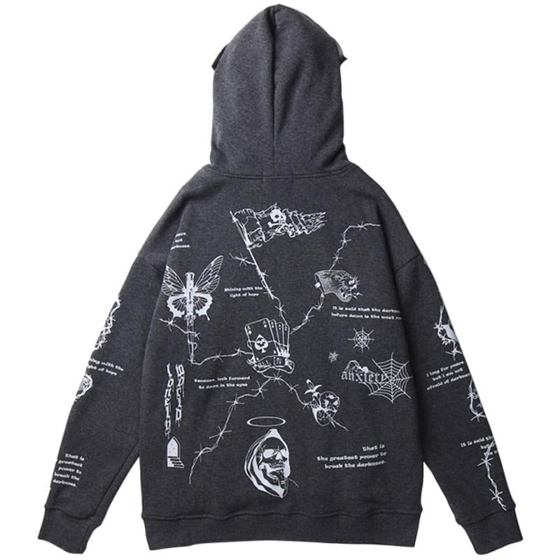 Men Skull Graffiti Print Hoodie