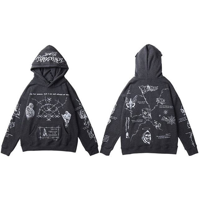 Men Skull Graffiti Print Hoodie